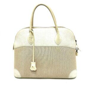 Hermes Handbag Bollide 35 Toile Ash White